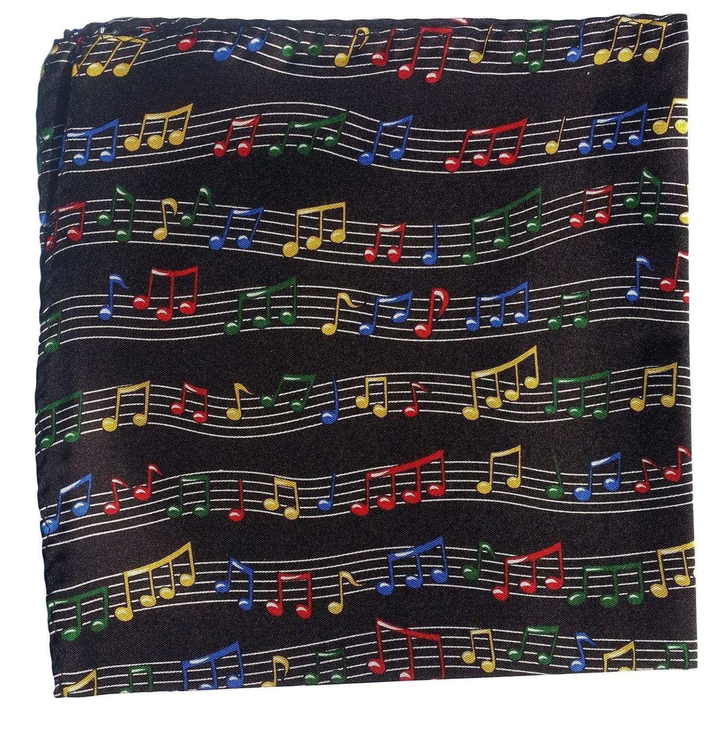Coloured Music Staves on black 100% Silk Handkerchief image 0