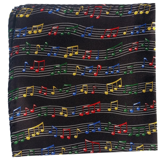 Coloured Music Staves on black 100% Silk Handkerchief image 0