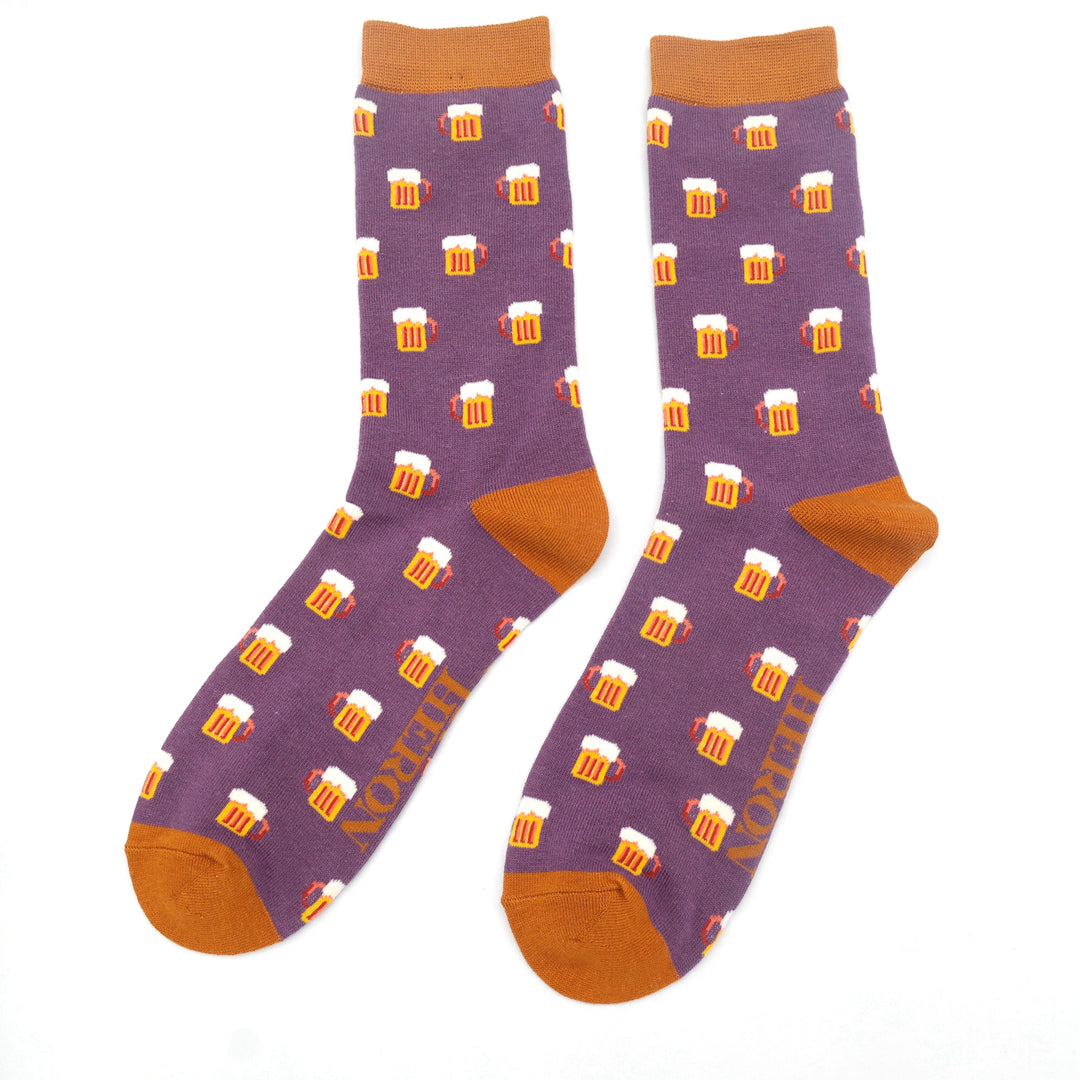 Beer Mugs on grape (purple) Mens Novelty Ankle Socks Adult One Size image 0