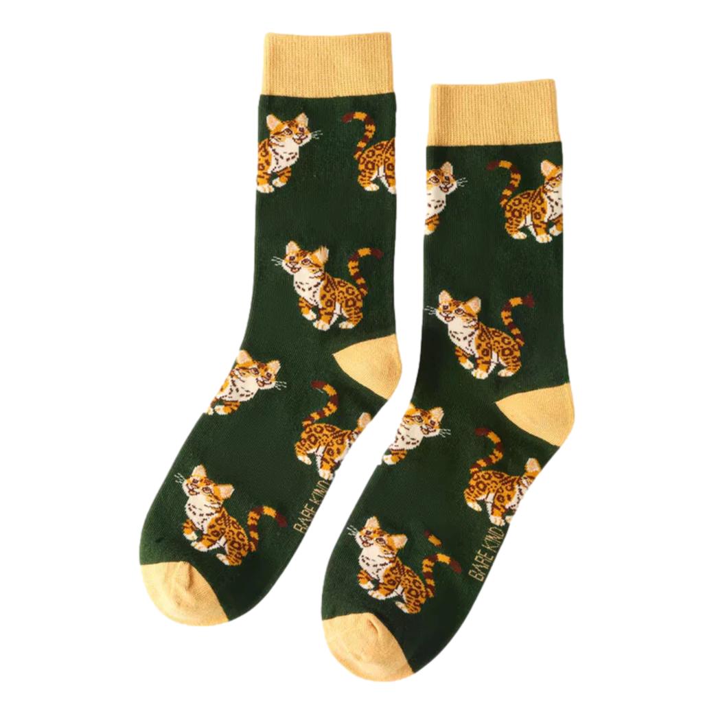 Save The Leopard Cats Green Unisex Novelty Ankle Socks Adult UK Size 7-11