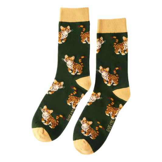 Save The Leopard Cats Green Unisex Novelty Ankle Socks Adult UK Size 7-11