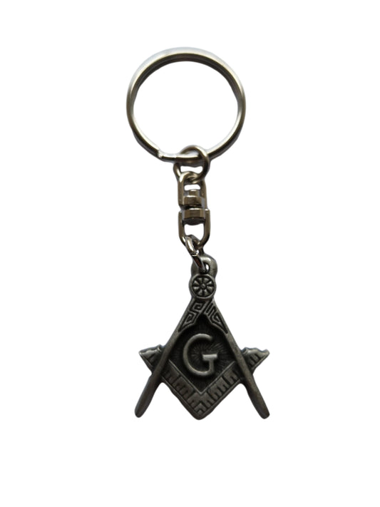 Freemasons Square and Compass pewter metal keyring