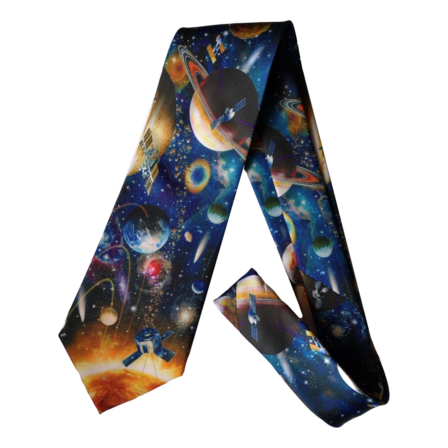 Planets and Satellites in Solar System Polyester Tie sleeved with hook