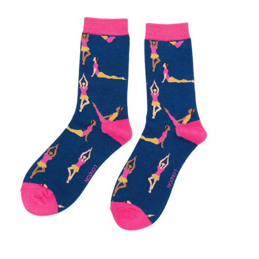 Yoga Poses on Navy Womens Novelty Ankle/Crew Socks Adult One Size