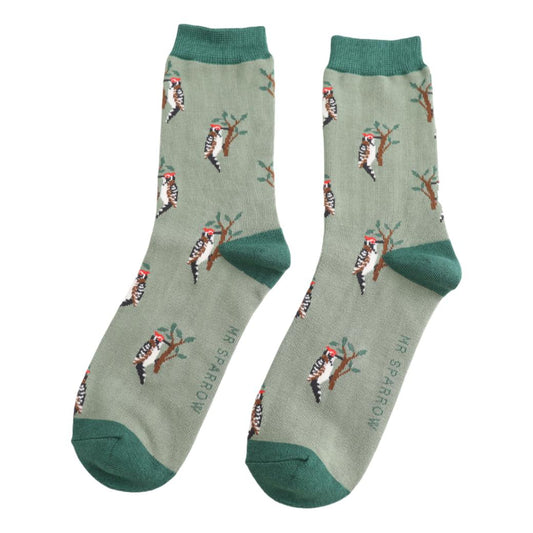 Woodpeckers on Green Mens Novelty Ankle Socks Adult One Size