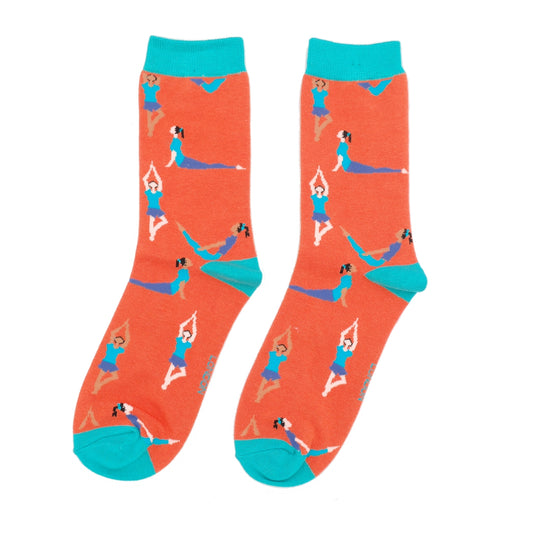 Yoga Poses on Burnt Orange Womens Novelty Ankle/Crew Socks Adult One Size