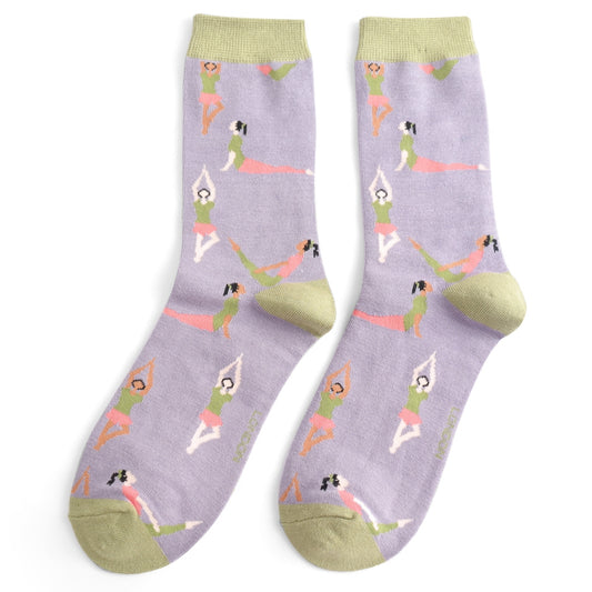 Yoga Poses on Lilac Womens Novelty Ankle/Crew Socks Adult One Size