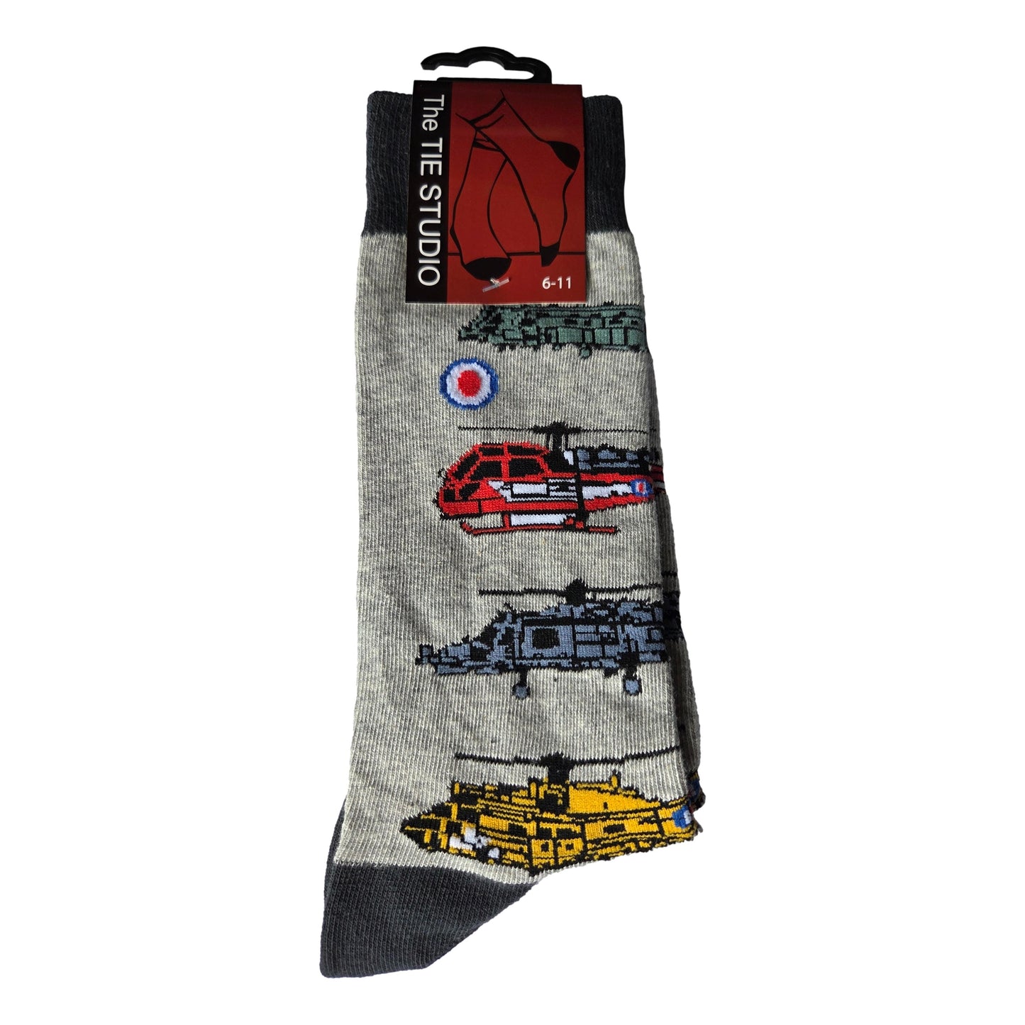 British Military Helicopters on Grey Unisex Novelty Crew Socks Adult Size 6-11