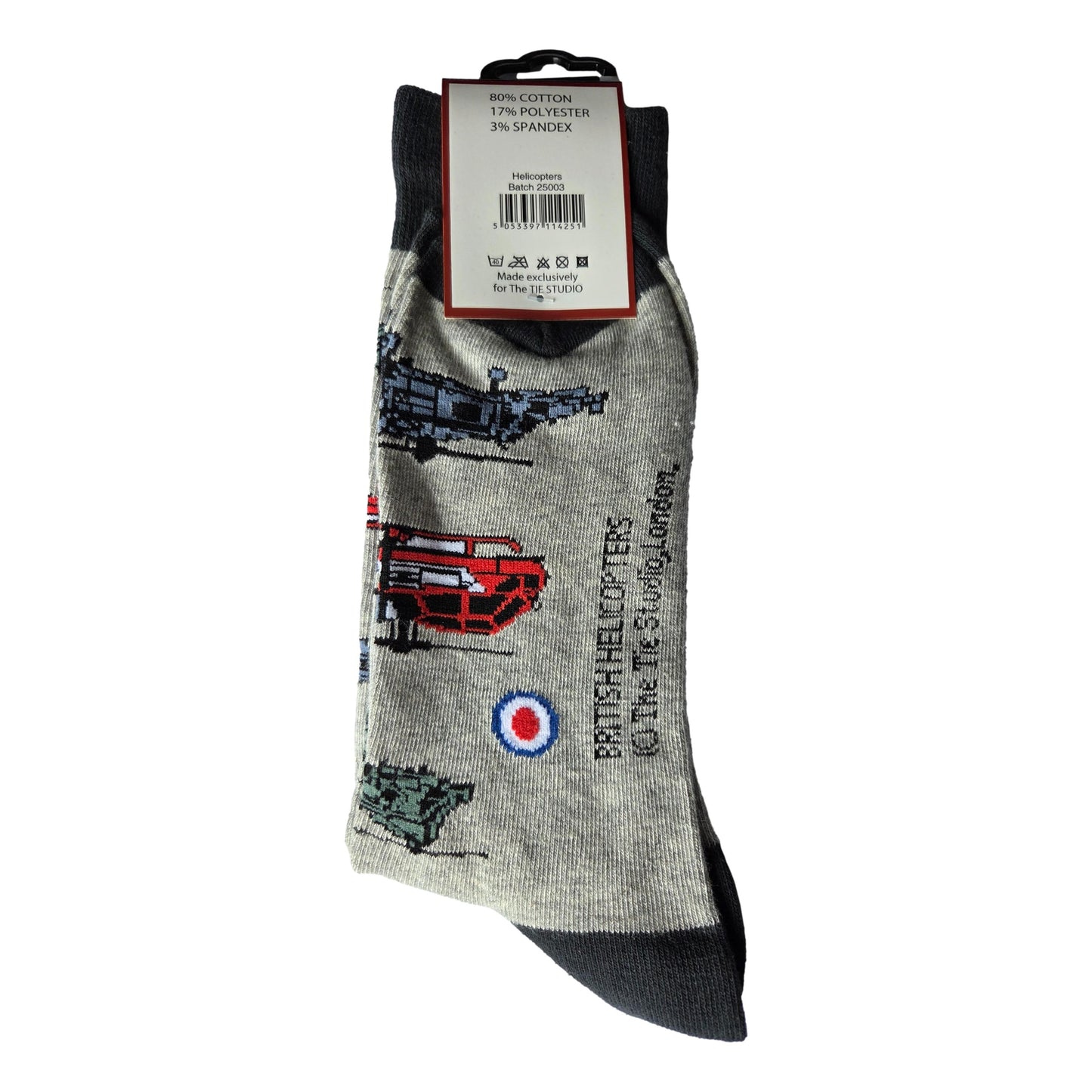 British Military Helicopters on Grey Unisex Novelty Crew Socks Adult Size 6-11