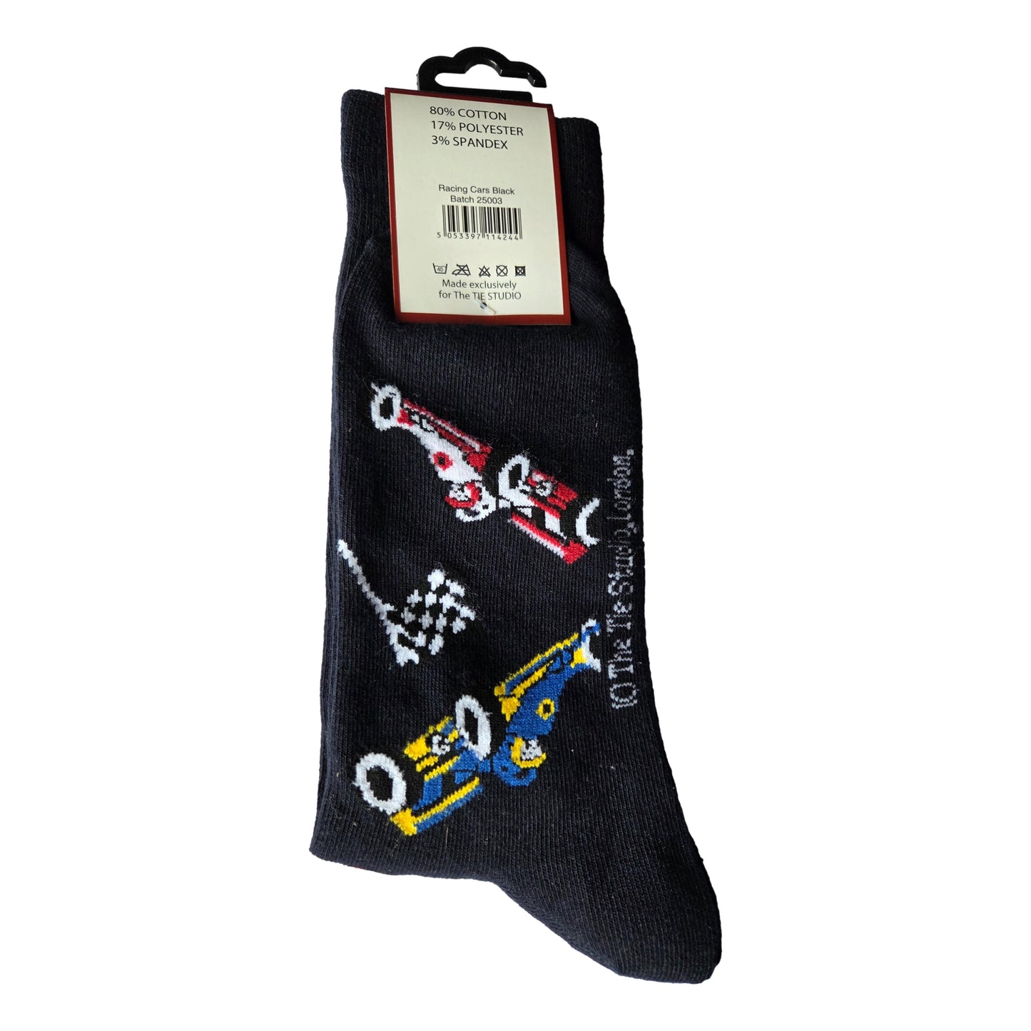 Racing Cars on Black Unisex Novelty Crew Socks Adult Size 6-11