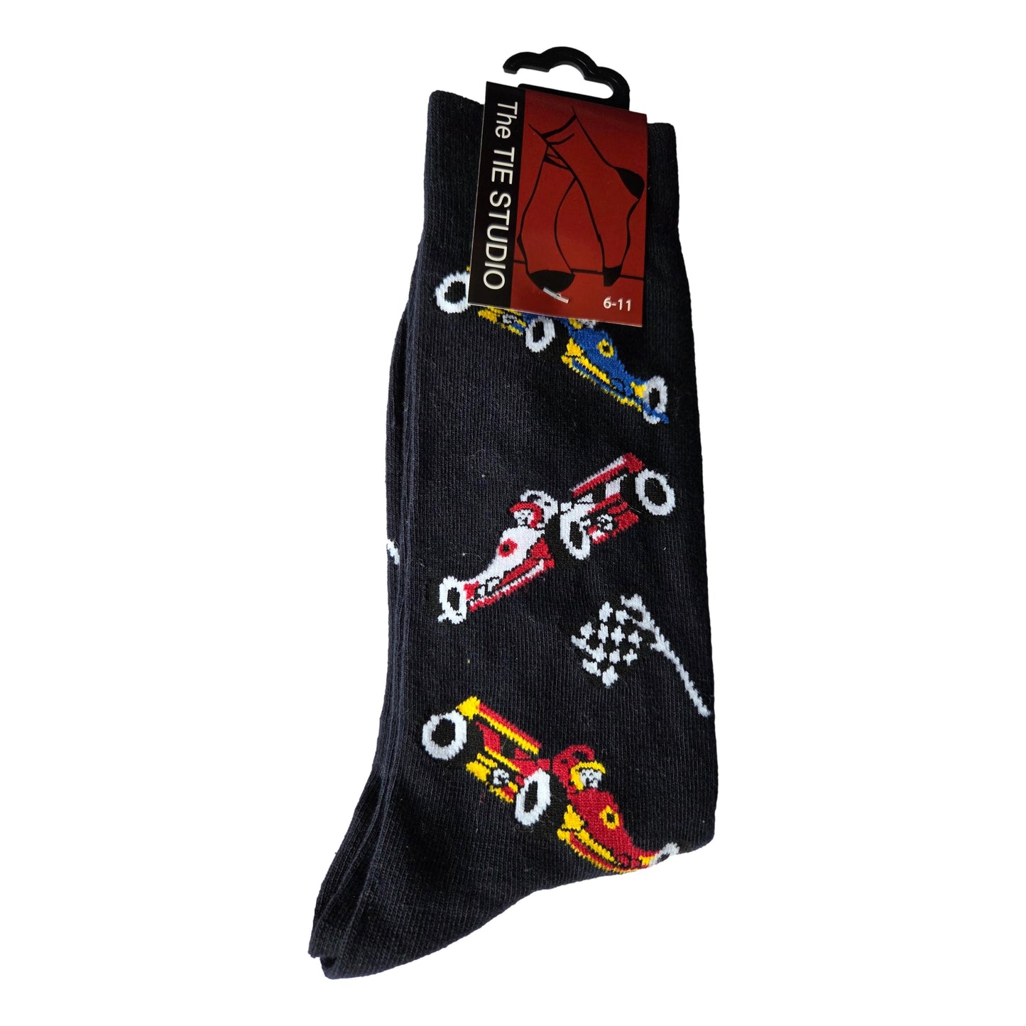 Racing Cars on Black Unisex Novelty Crew Socks Adult Size 6-11