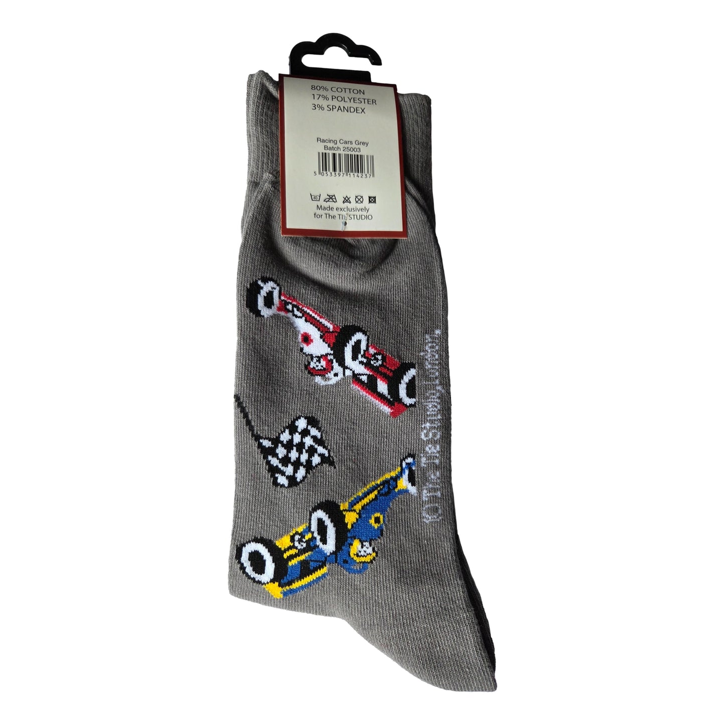 Racing Cars on Grey Unisex Novelty Crew Socks Adult Size 6-11