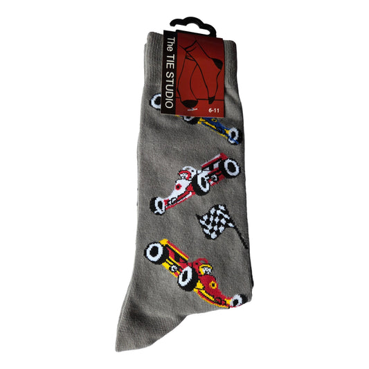 Racing Cars on Grey Unisex Novelty Crew Socks Adult Size 6-11