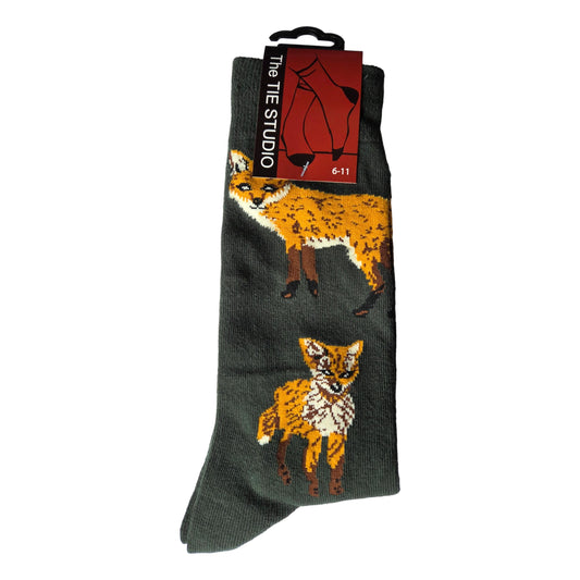 Foxes on Dark Green Unisex Novelty Crew Socks Adult Size 6-11