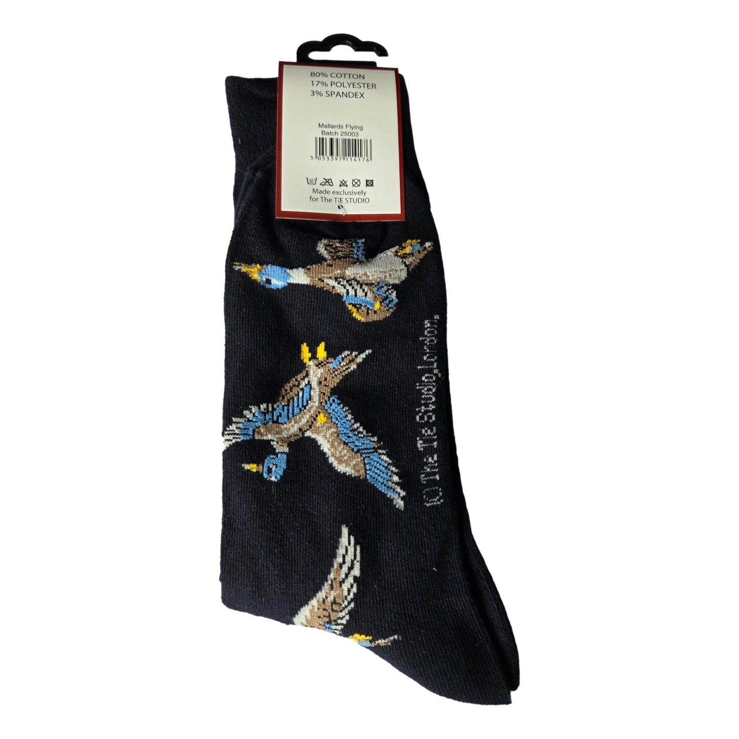 Mallard Ducks Flying on Black Unisex Novelty Crew Socks Adult Size 6-11