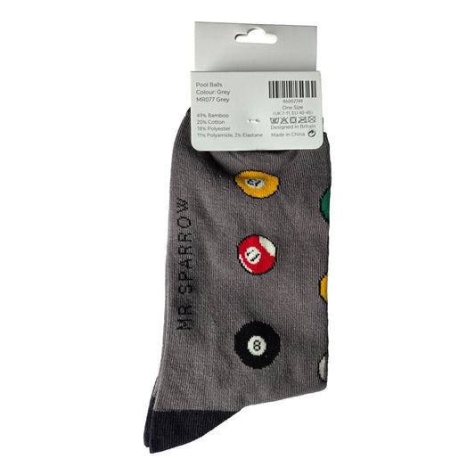 Pool Balls on Grey Mens Novelty Ankle Socks Adult One Size