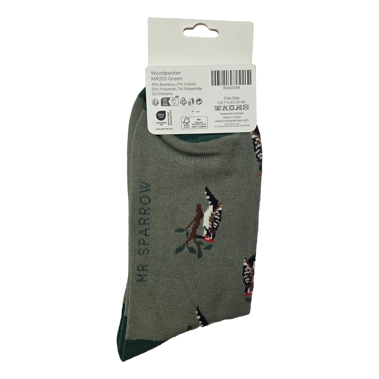 Woodpeckers on Green Mens Novelty Ankle Socks Adult One Size