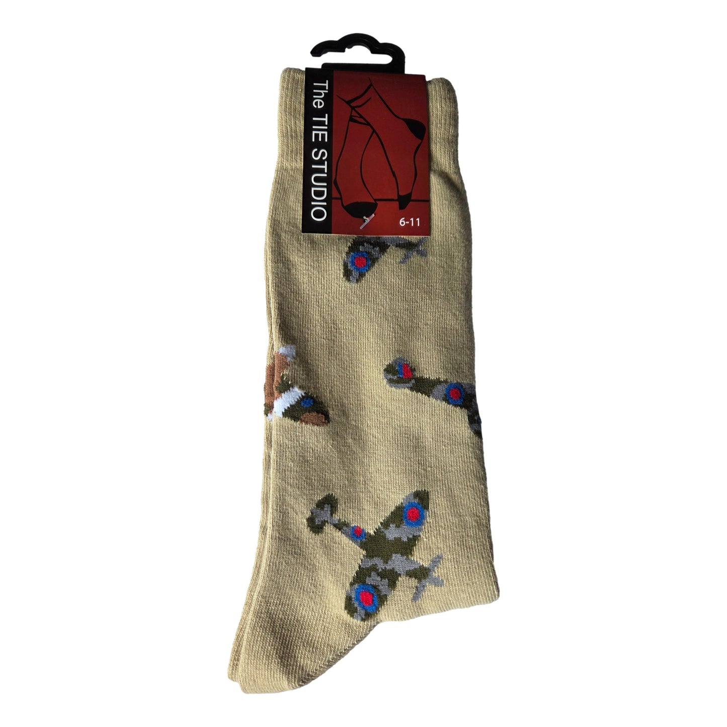 Spitfires on Khaki Unisex Novelty Crew Socks Adult Size 6-11