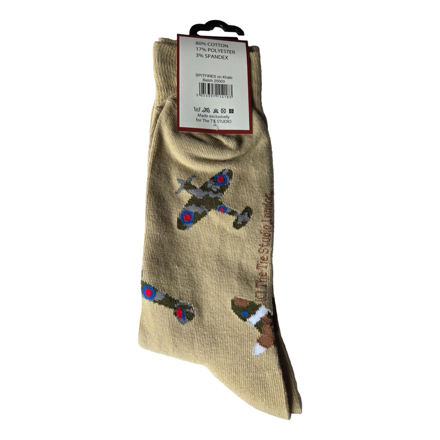 Spitfires on Khaki Unisex Novelty Crew Socks Adult Size 6-11