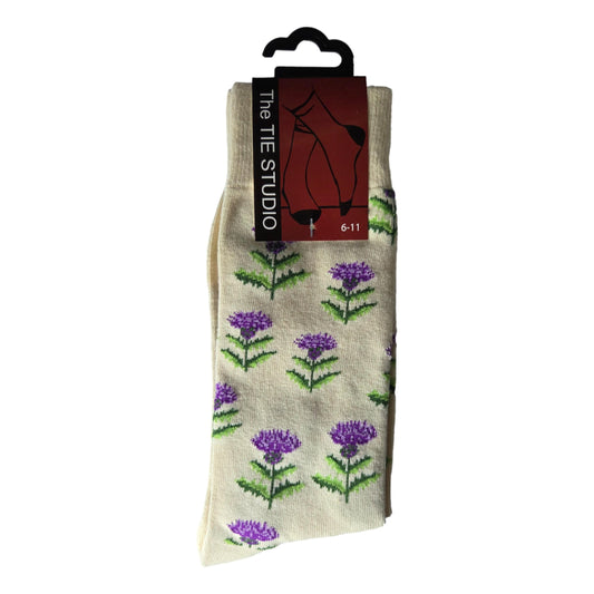 Scottish Thistle on Cream Unisex Novelty Ankle Socks Adult Size 6-11