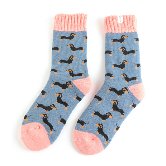 Winter Little Sausage Dogs Blue Womens Novelty Ankle Socks Adult One Size