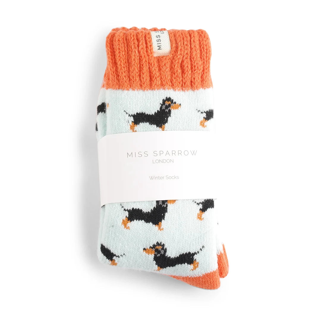 Winter Little Sausage Dogs Duck Egg Womens Novelty Ankle Socks Adult One Size