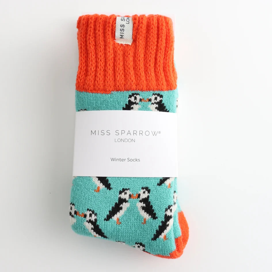 Winter Kissing Puffins Duck Egg Womens Novelty Ankle Socks Adult One Size