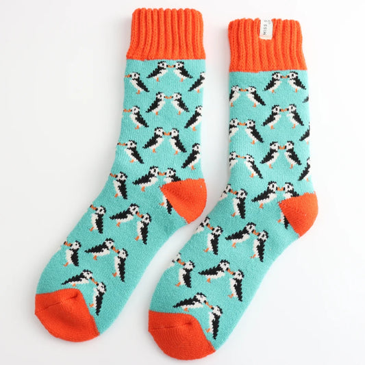 Winter Kissing Puffins Duck Egg Womens Novelty Ankle Socks Adult One Size