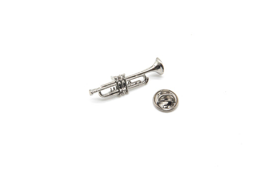 Trumpet Jazz Musician polished silver-plated metal lapel pin