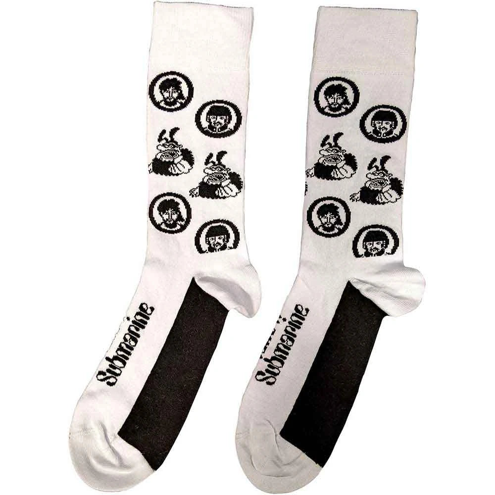 The Beatles Unisex Ankle Socks: Band & Meanies Monochrome (White) (UK Size 7 - 11)