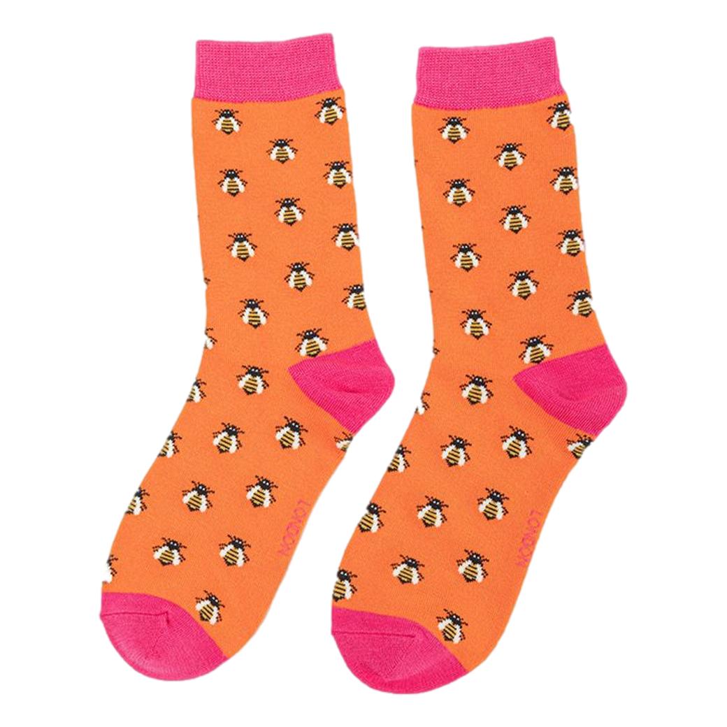 Honey Bees on Orange Ladies Novelty Ankle Socks Adult One Size image 0