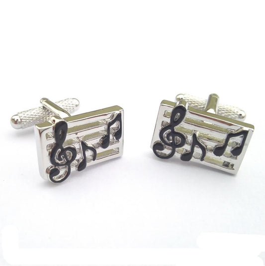 Music Stave silver-plated torpedo cufflinks in padded gift box image 0