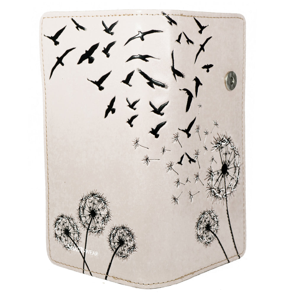 Dandelions and Flying Birds on Pink Leatherette Young Ladies Zipper Purse Wallet image 3