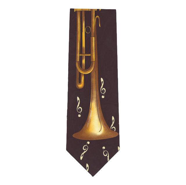 Gold Trumpet White Treble Clefs Music Polyester Novelty Tie Student Teacher Gift image 0