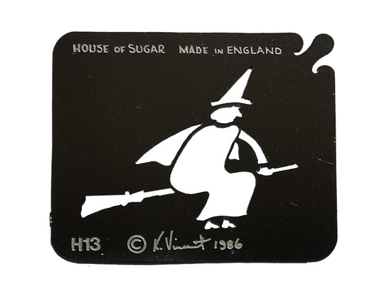 Stainless steel H13 Witch on Broomstick cake decorating / card making stencil image 0