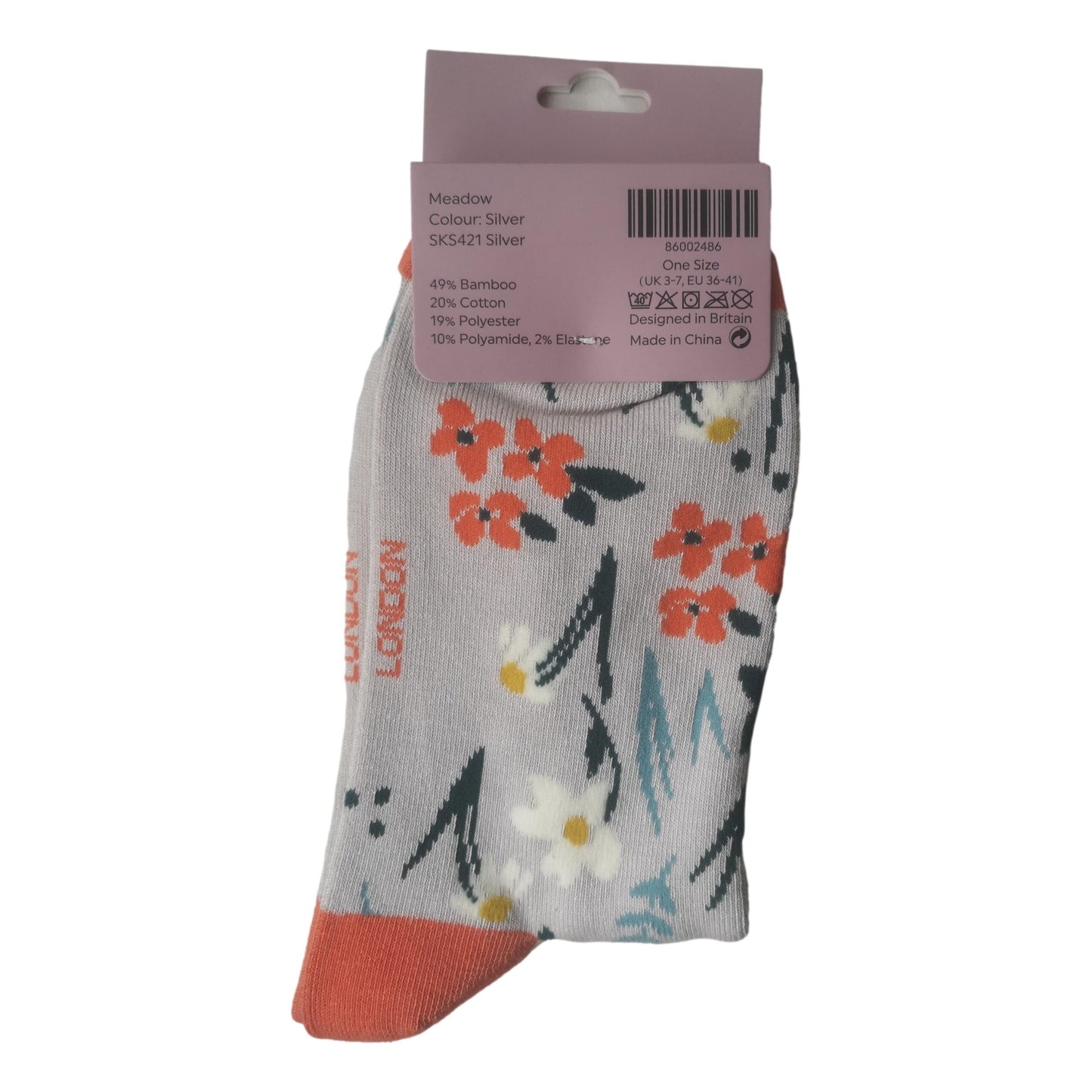 Meadow Flowers on Silver Womens Novelty Ankle Socks Adult One Size image 2