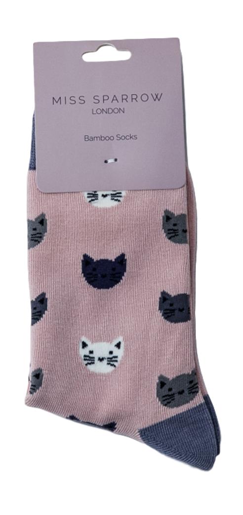 Kitty Cat Faces Dusky Pink Womens Novelty Ankle Socks Adult One Size image 1