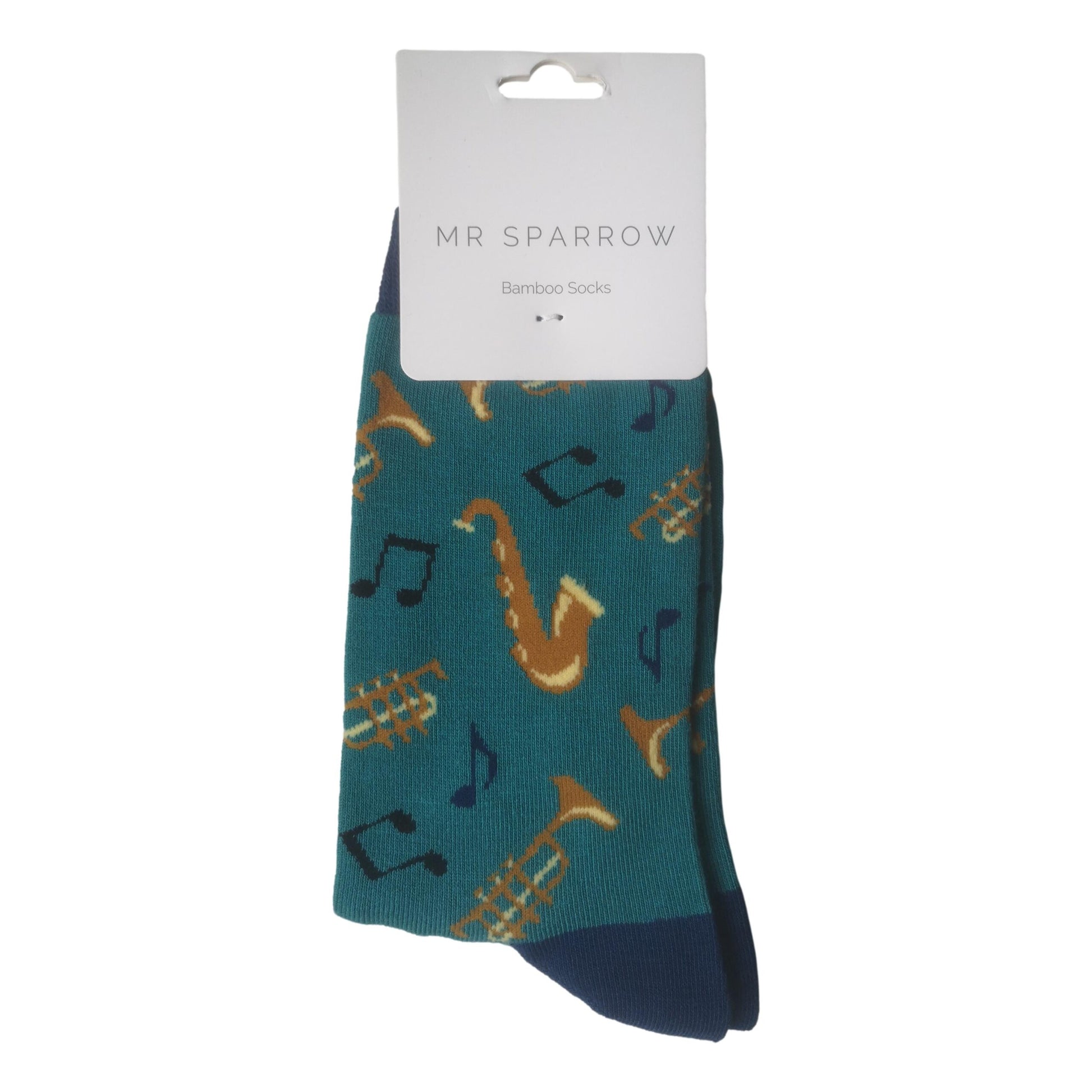 Jazz Instruments and Music Notes on Teal Mens Novelty Ankle Socks Adult One Size image 1