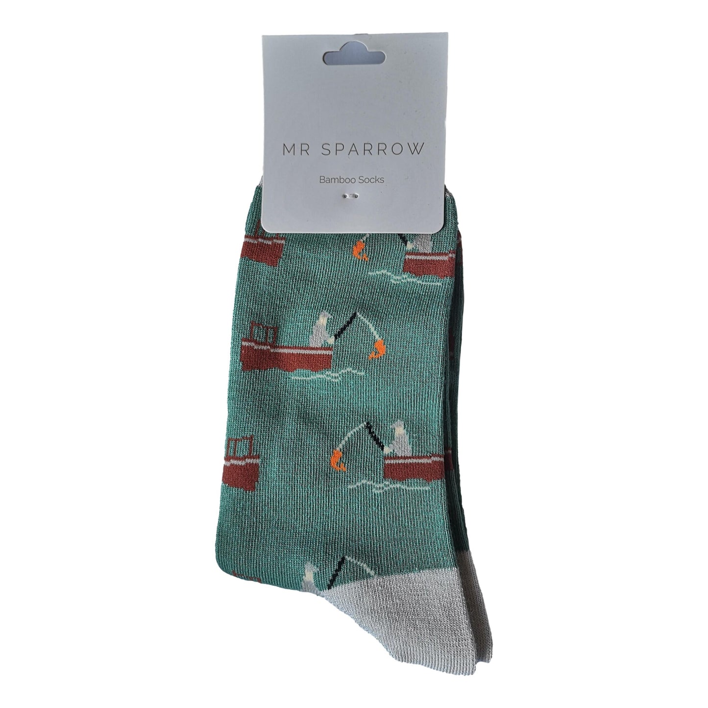 Gone Fishing on Green Mens Novelty Ankle Socks Adult One Size image 1