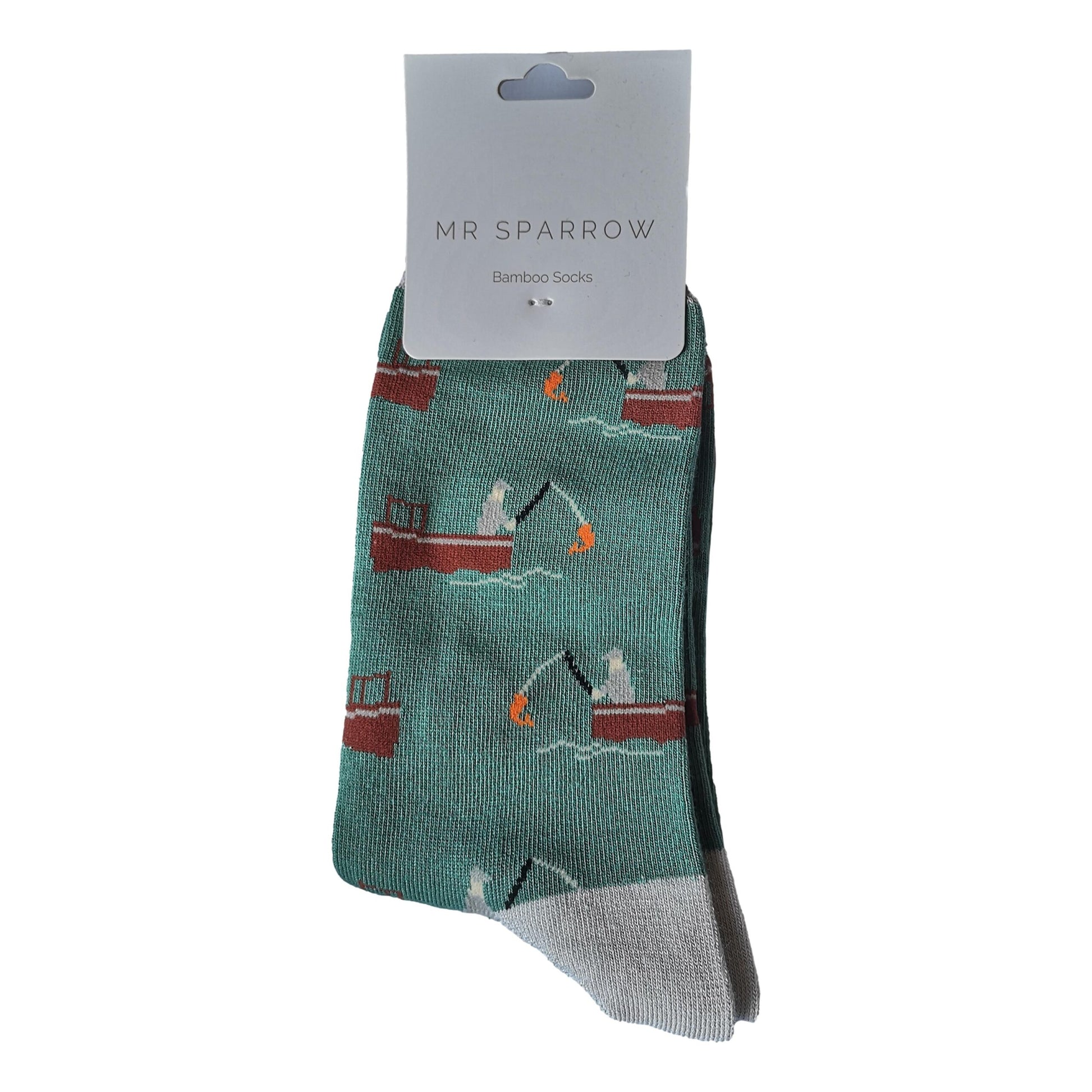 Gone Fishing on Green Mens Novelty Ankle Socks Adult One Size image 1