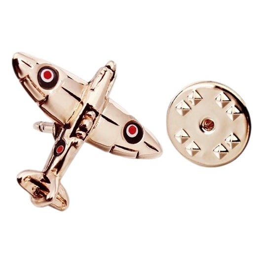 Spitfire Plane rose gold-plated lapel pin in padded gift box image 0
