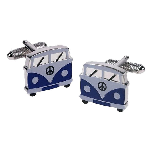 Blue Camper Van silver-plated torpedo cufflinks in padded gift box image 0