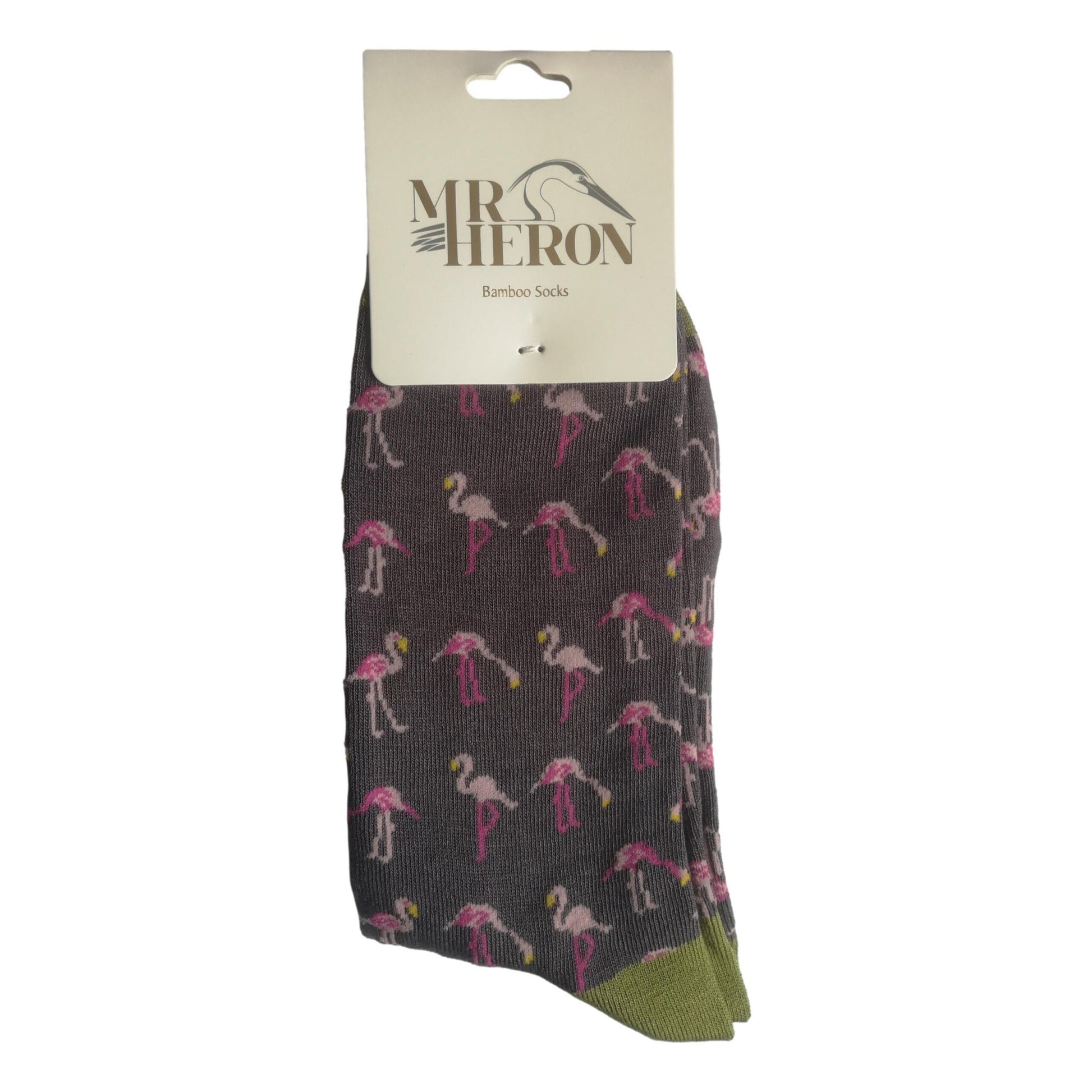 Pink Flamingos on Charcoal Grey Mens Novelty Ankle Socks Adult One Size image 1