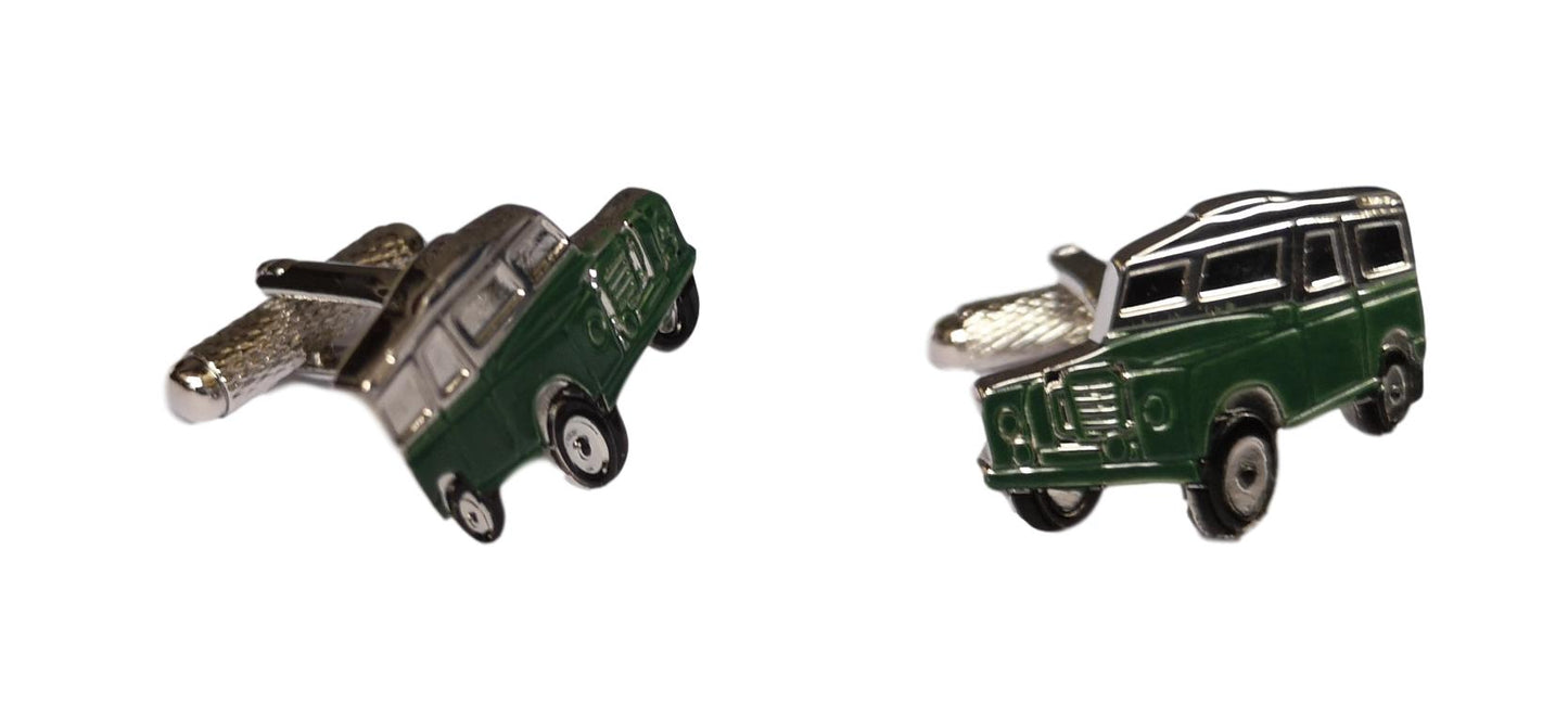 Green Farm Land Rover silver-plated torpedo cufflinks in padded gift box image 1