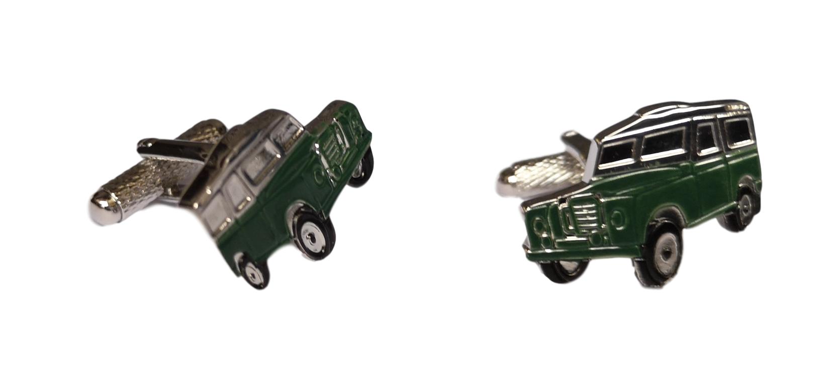 Green Farm Land Rover silver-plated torpedo cufflinks in padded gift box image 1