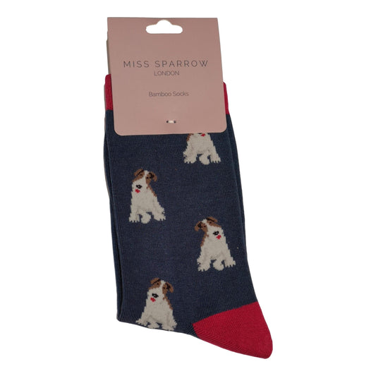 Fox Terriers Navy Womens Novelty Ankle Socks Adult One Size image 0