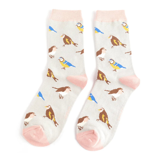 Garden Birds on Silver Womens Novelty Ankle Socks Adult One Size image 0