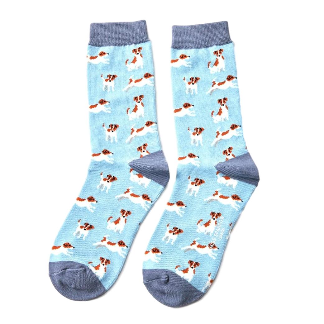 Jack Russell Dog Powder Blue Womens Novelty Ankle Socks Adult One Size image 0
