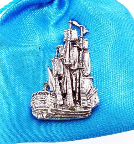 HMS Endeavour Tall Ship polished pewter metal lapel pin badge image 2