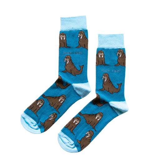 Save The Walruses Aquamarine Blue Unisex Novelty Ankle Socks Adult Size 7-11 image 0